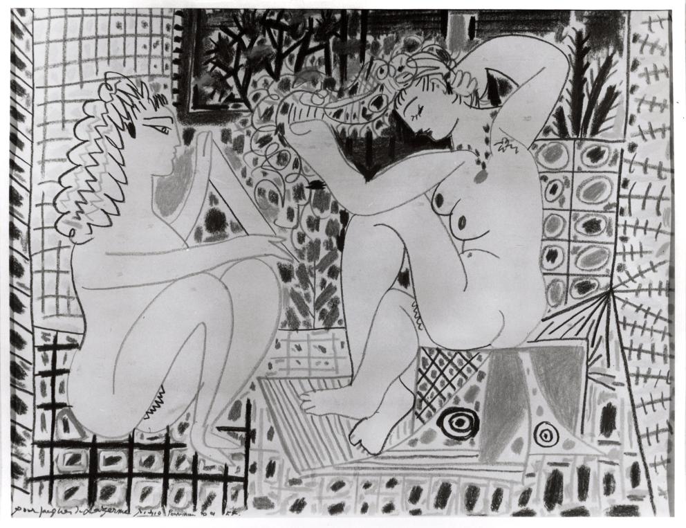 Raymond Fabre, Reproduction du dessin "Un matin au harem" de Pablo Picasso, Après le 8 septembre 1954, Photographie, Perpignan, musée d'art Hyacinthe Rigaud
